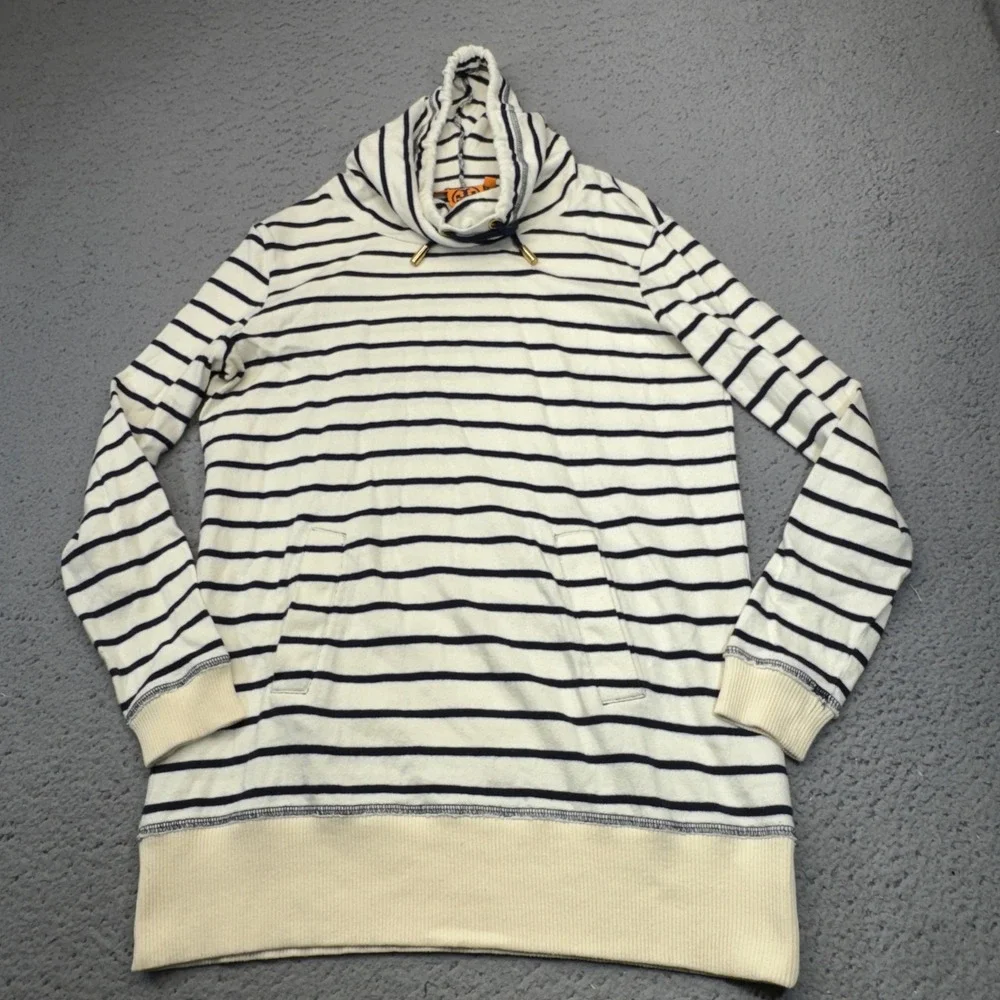 Tory Burch Sweater Womens Small Blue Striped Funnel Neck Pullover French Terry